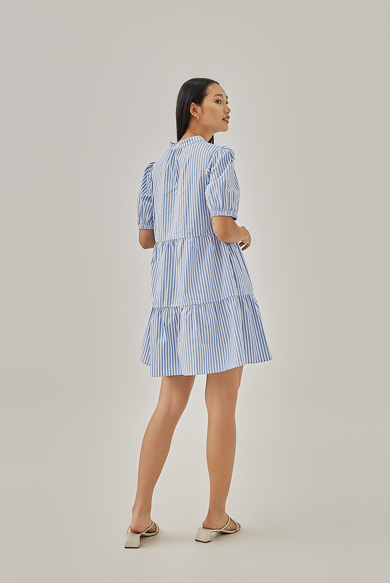 Hunny Striped Shirt Dress in Chambray Blue