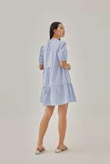 Hunny Striped Shirt Dress in Chambray Blue