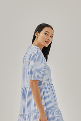 Hunny Striped Shirt Dress in Chambray Blue