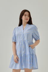 Hunny Striped Shirt Dress in Chambray Blue XL