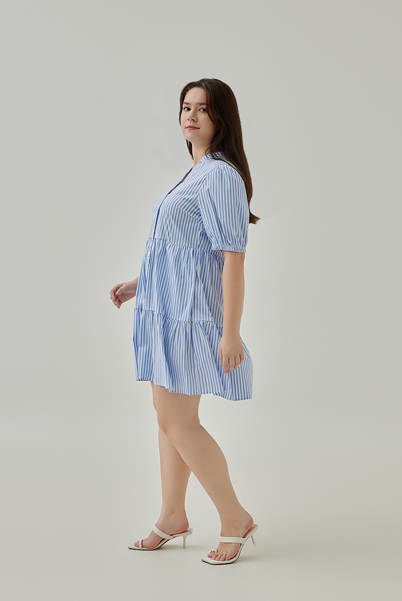 Hunny Striped Shirt Dress in Chambray Blue XL
