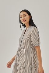Hunny Striped Shirt Dress in Khaki