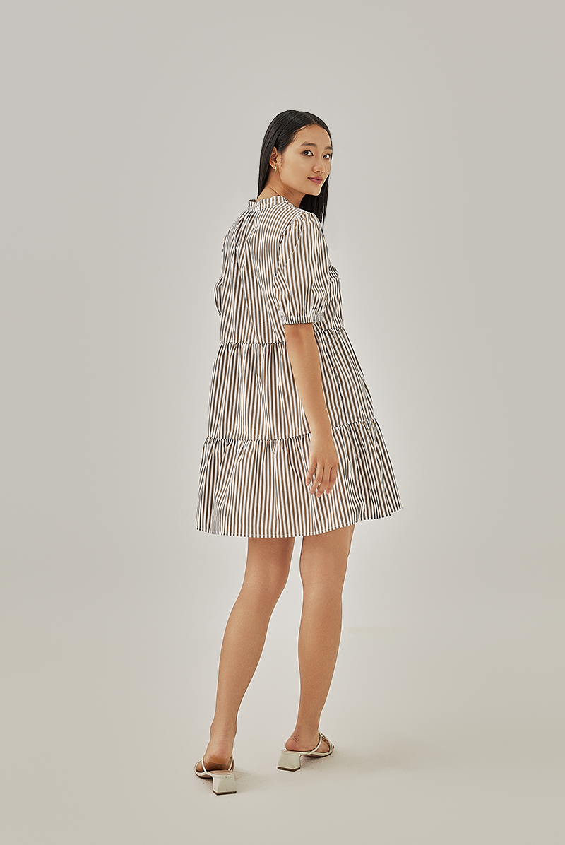 Hunny Striped Shirt Dress in Khaki