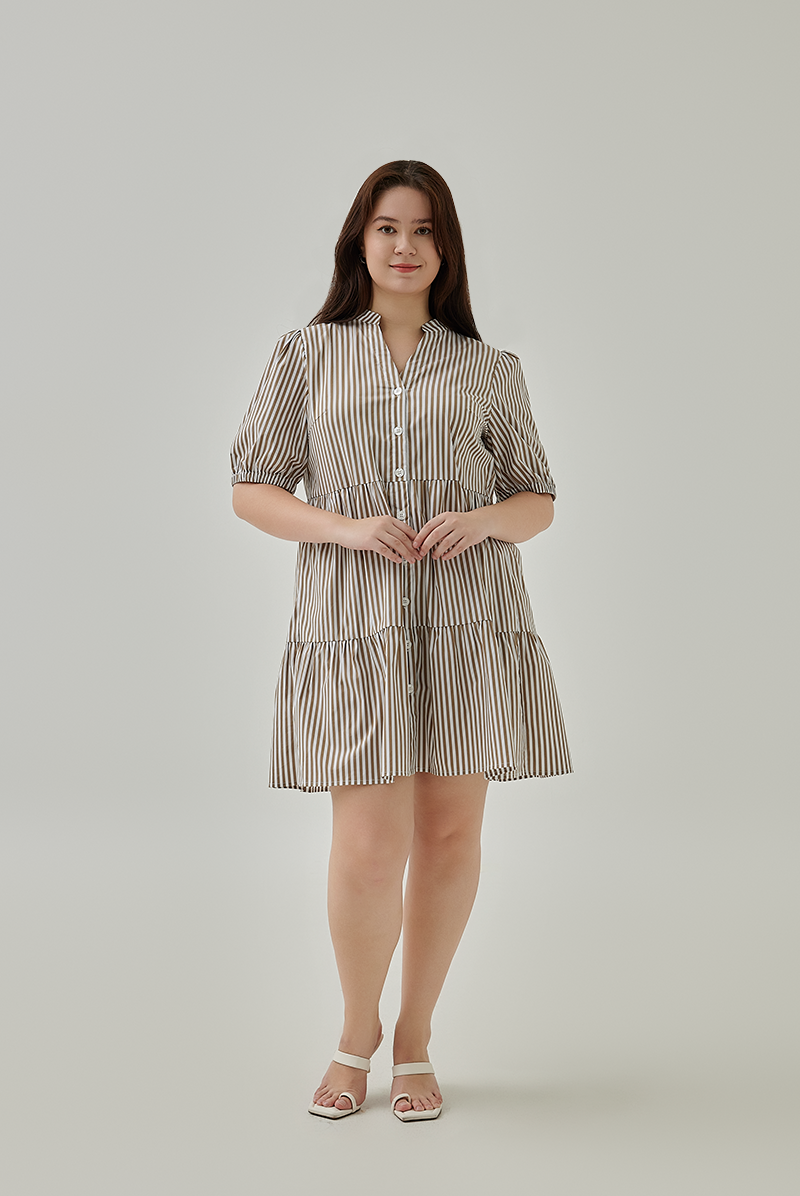 Hunny Striped Shirt Dress in Khaki XL