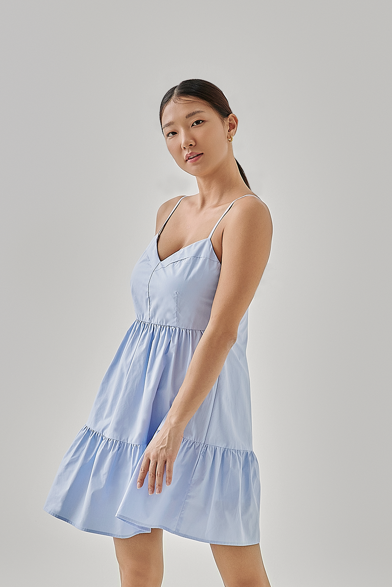 Yvana Padded Sweetheart Dress in Chambray Blue
