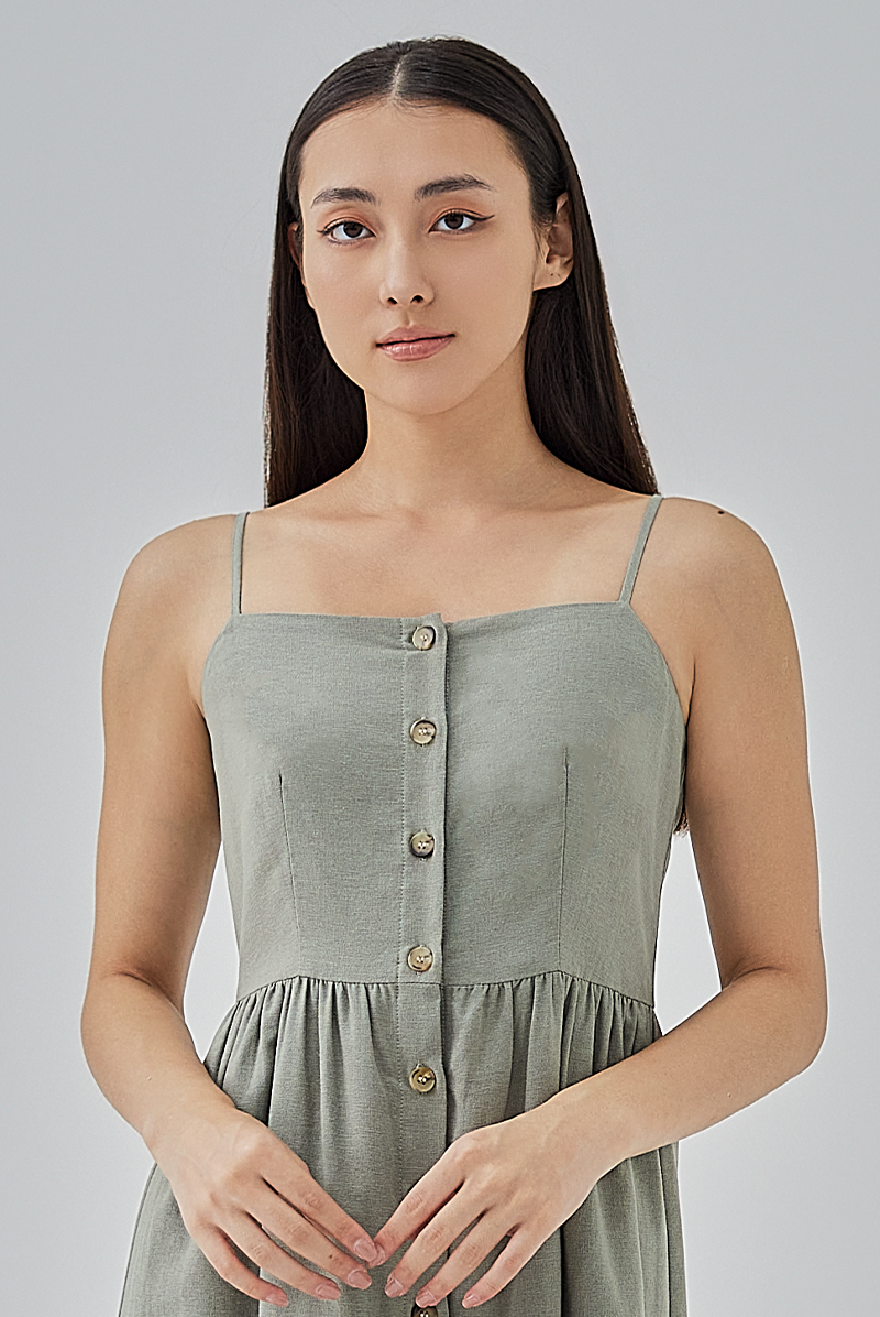 Aaleyah Button-Up Tiered Dress in Tea