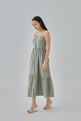 Aaleyah Button-Up Tiered Dress in Tea