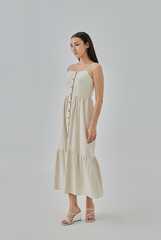 Aaleyah Button-Up Tiered Dress in Truffle