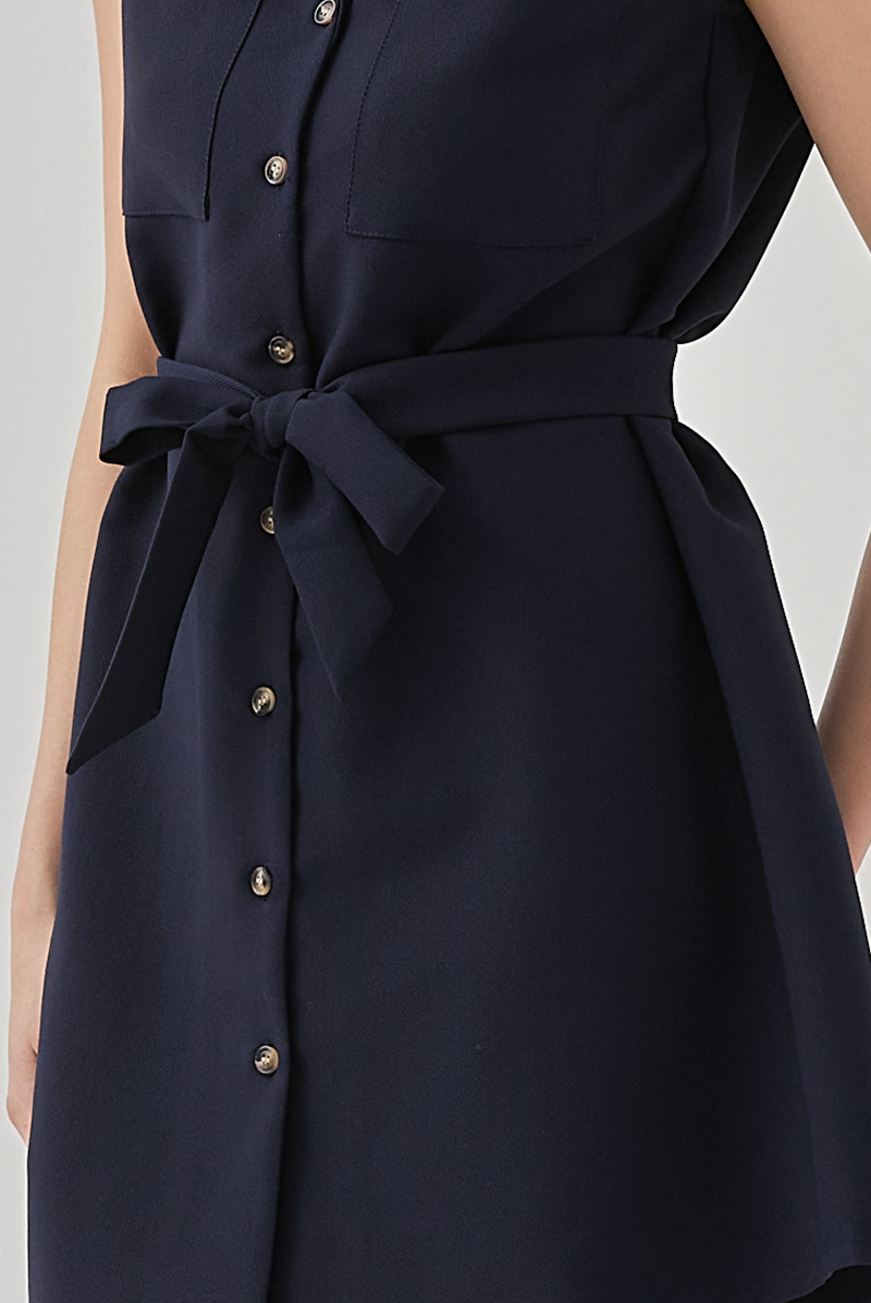 Bernice Button Up Dress in Navy Blue