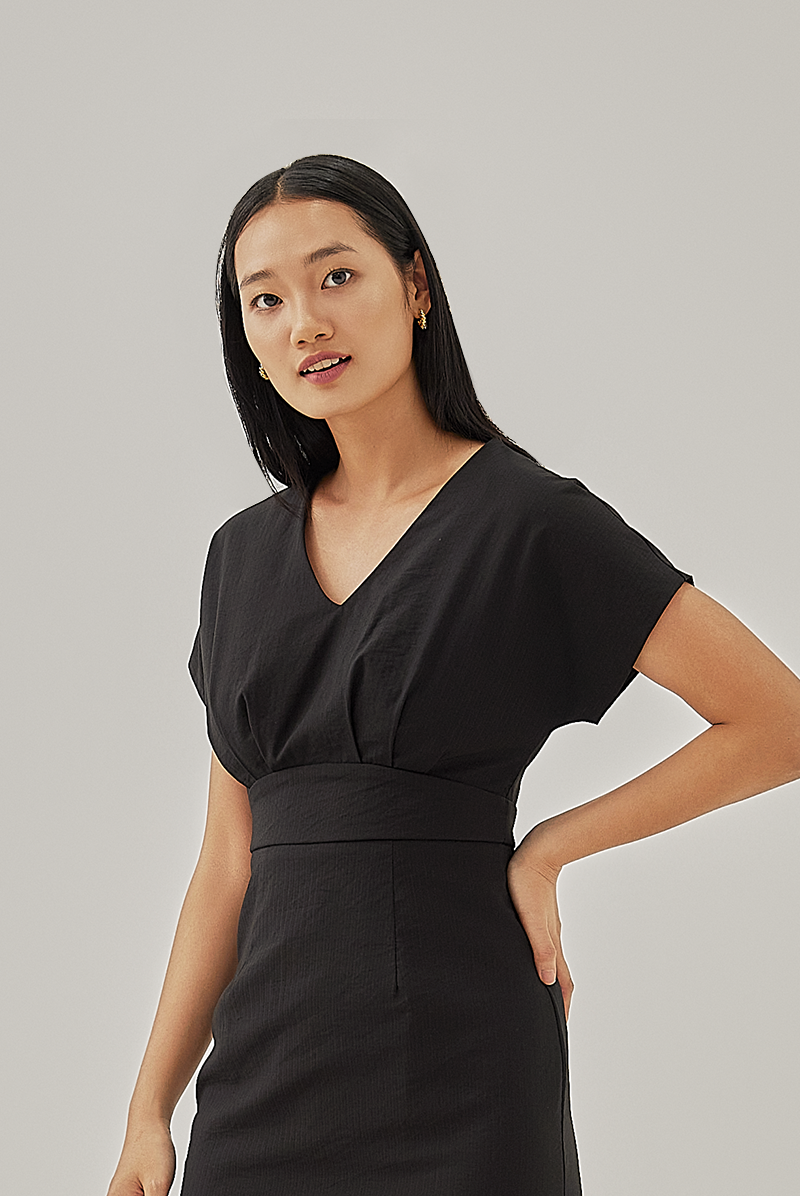 Jillian Fitted V-Neck Dress in Black