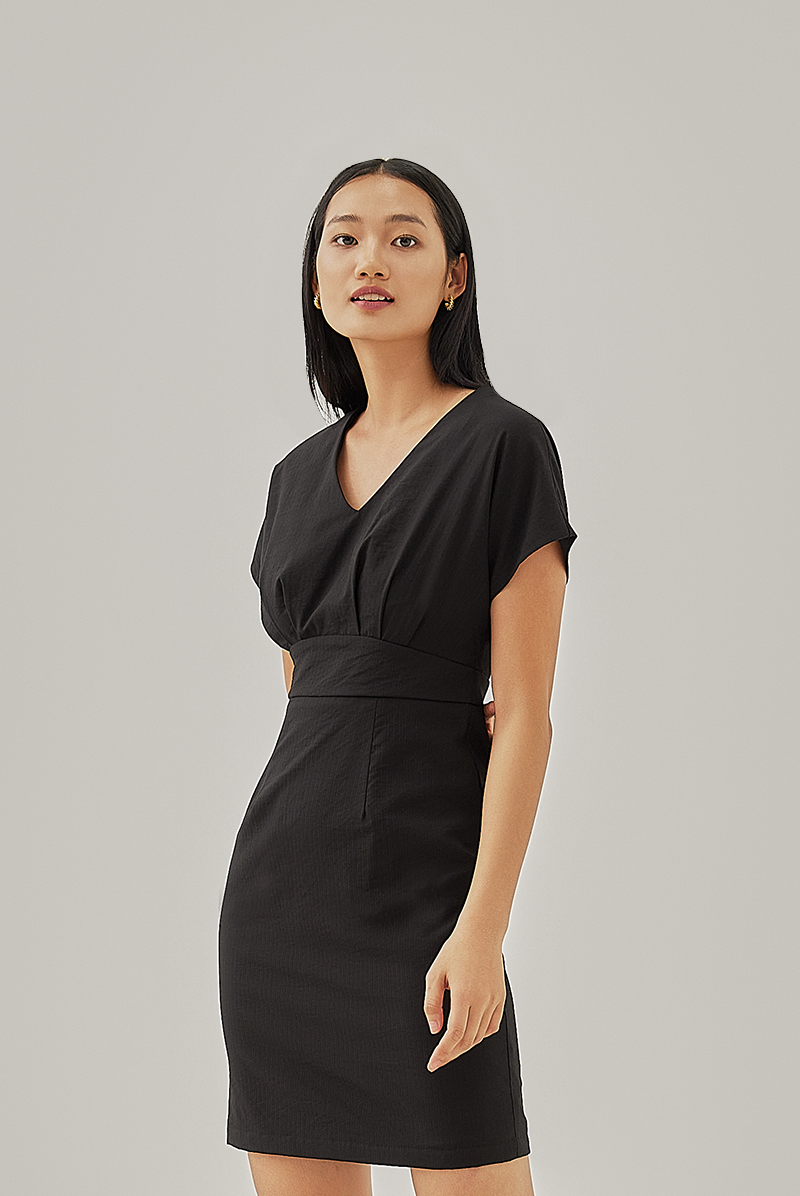 Jillian Fitted V-Neck Dress in Black