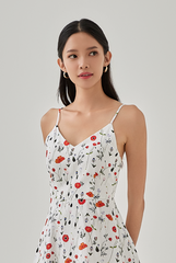 Alora Printed Padded Babydoll Dress in White