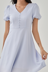 Eliza Puff Sleeves Textured Dress in Periwinkle