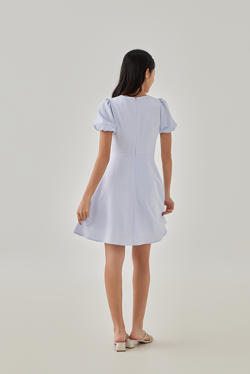 Eliza Puff Sleeves Textured Dress in Periwinkle