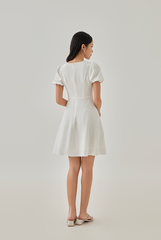 Eliza Puff Sleeves Textured Dress in White