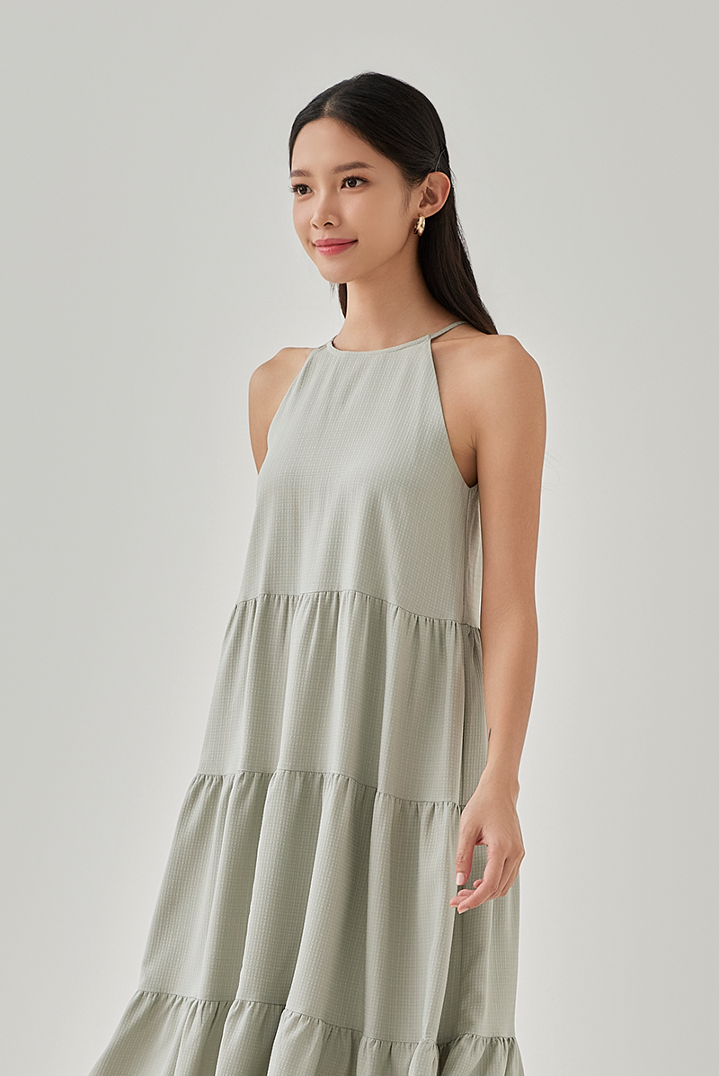 Eliza Sleeveless Tiered Textured Dress in Willow