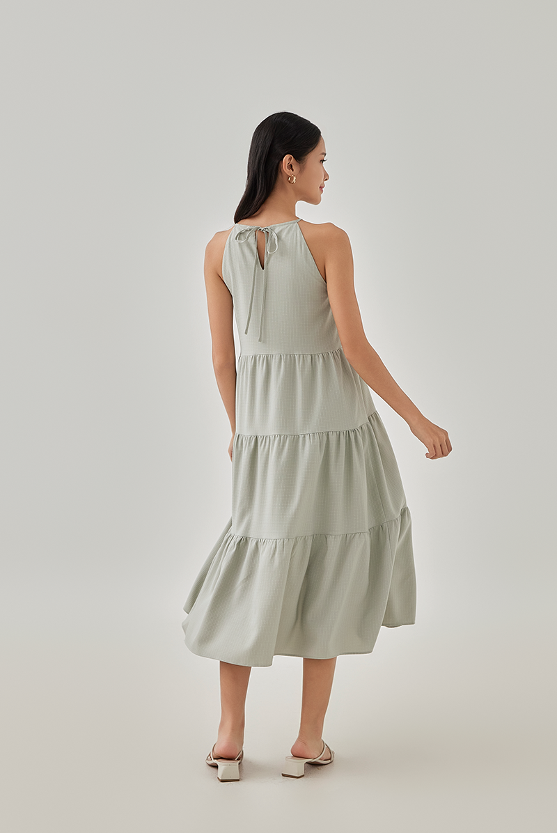 Eliza Sleeveless Tiered Textured Dress in Willow