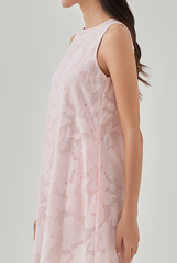 Joanna Sleeveless Floral Textured A-Line Dress in Pink