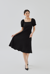 Cameron Embroidered Midi Dress in Black 