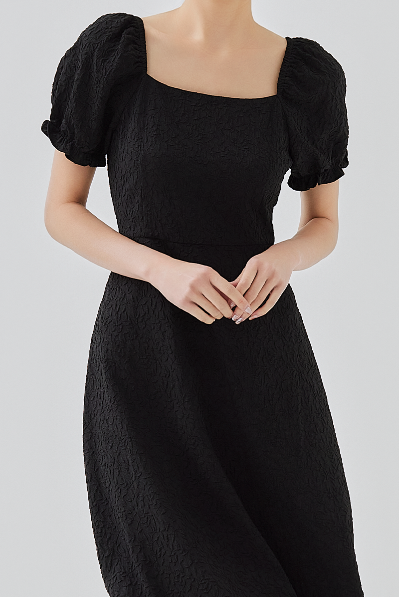 Cameron Embroidered Midi Dress in Black 