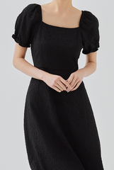 Cameron Embroidered Midi Dress in Black 