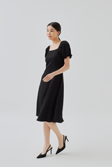Cameron Embroidered Midi Dress in Black 