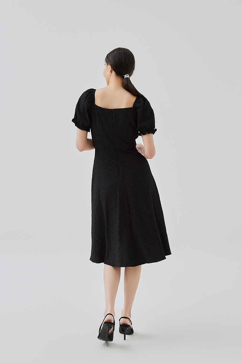 Cameron Embroidered Midi Dress in Black 