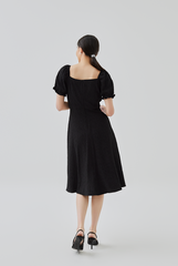 Cameron Embroidered Midi Dress in Black 