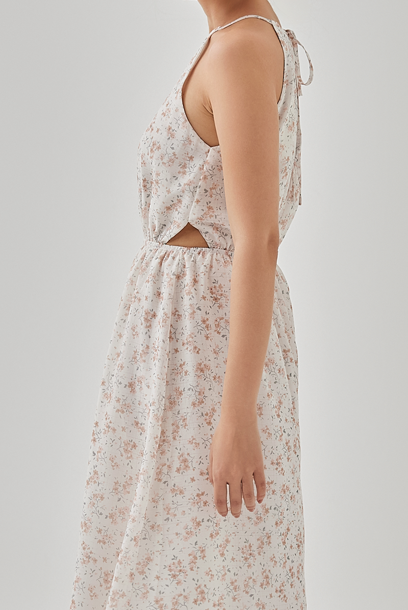 Eisley Printed Side Cut Out Dress in White
