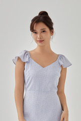 Deon Printed Flutter Sleeves Dress in Cloud