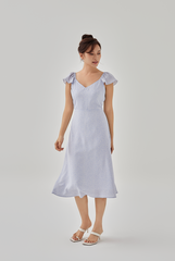 Deon Printed Flutter Sleeves Dress in Cloud