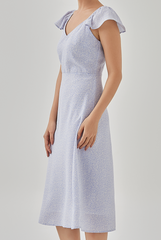 Deon Printed Flutter Sleeves Dress in Cloud