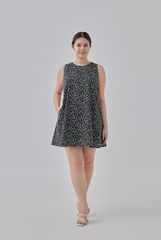 Maeve Floral Printed Trapeze Dress in Black