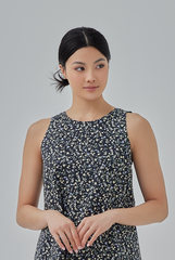 Maeve Floral Printed Trapeze Dress in Black