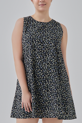 Maeve Floral Printed Trapeze Dress in Black
