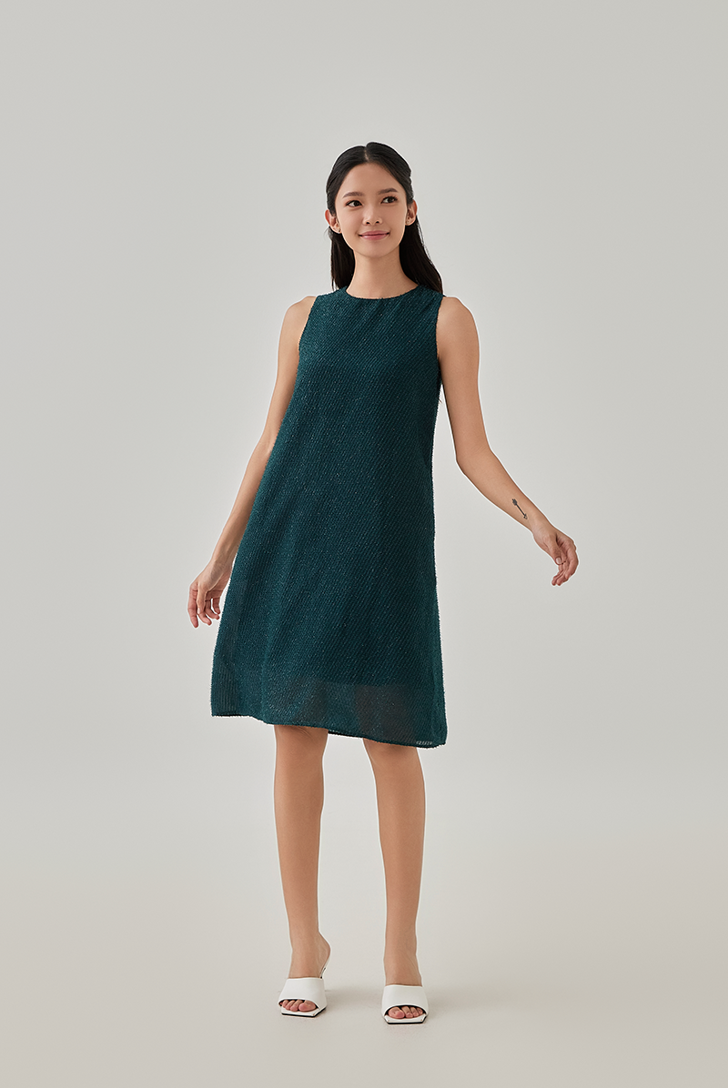 Nova Textured Knee Length Dress in Pine