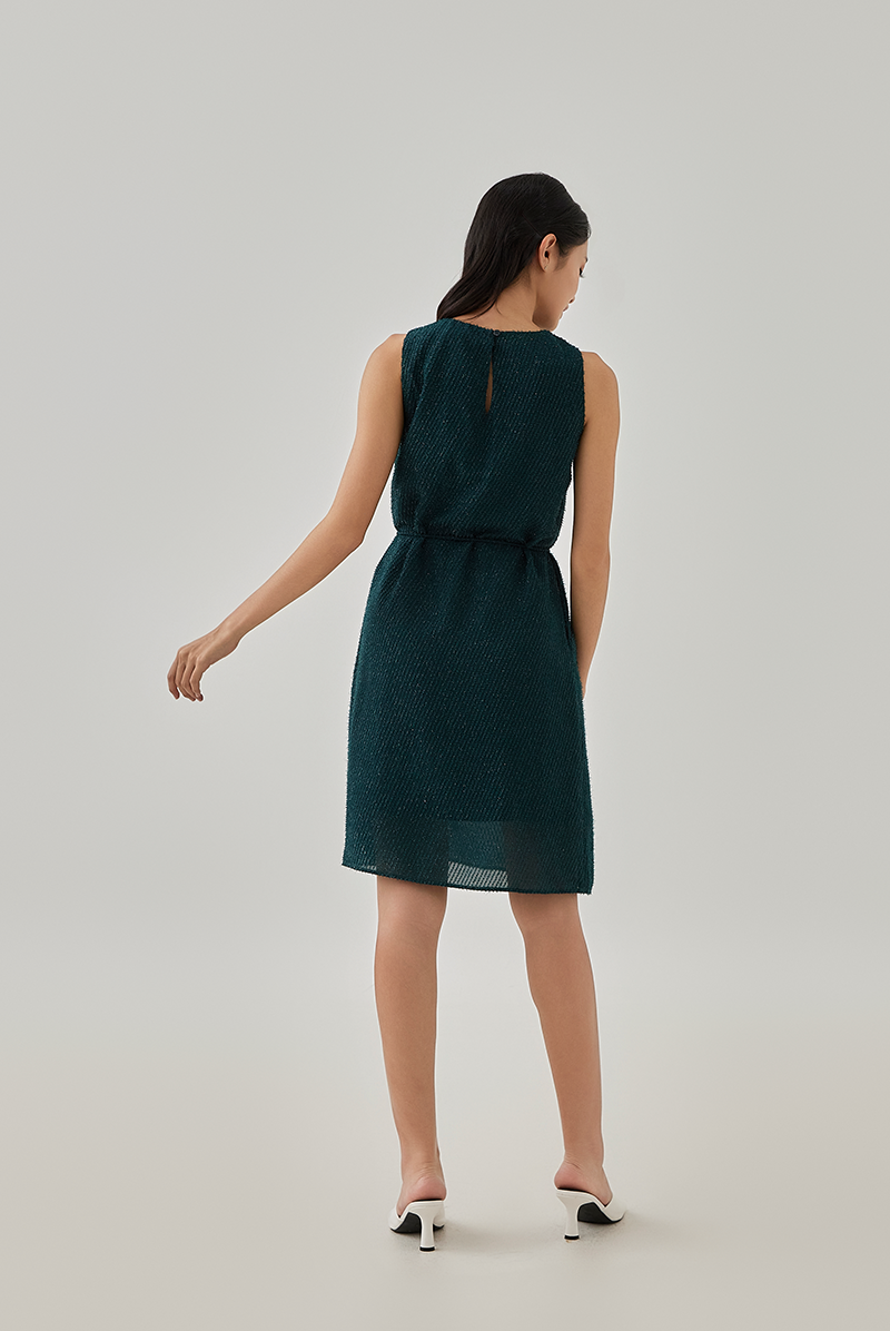 Nova Textured Knee Length Dress in Pine