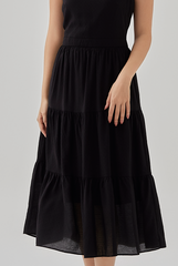 Eunice V-Neck Tiered Dress in Black