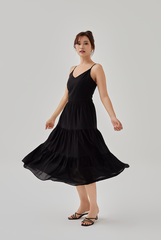 Eunice V-Neck Tiered Dress in Black