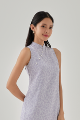 Alisa Floral Textured Cheongsam in Lilac