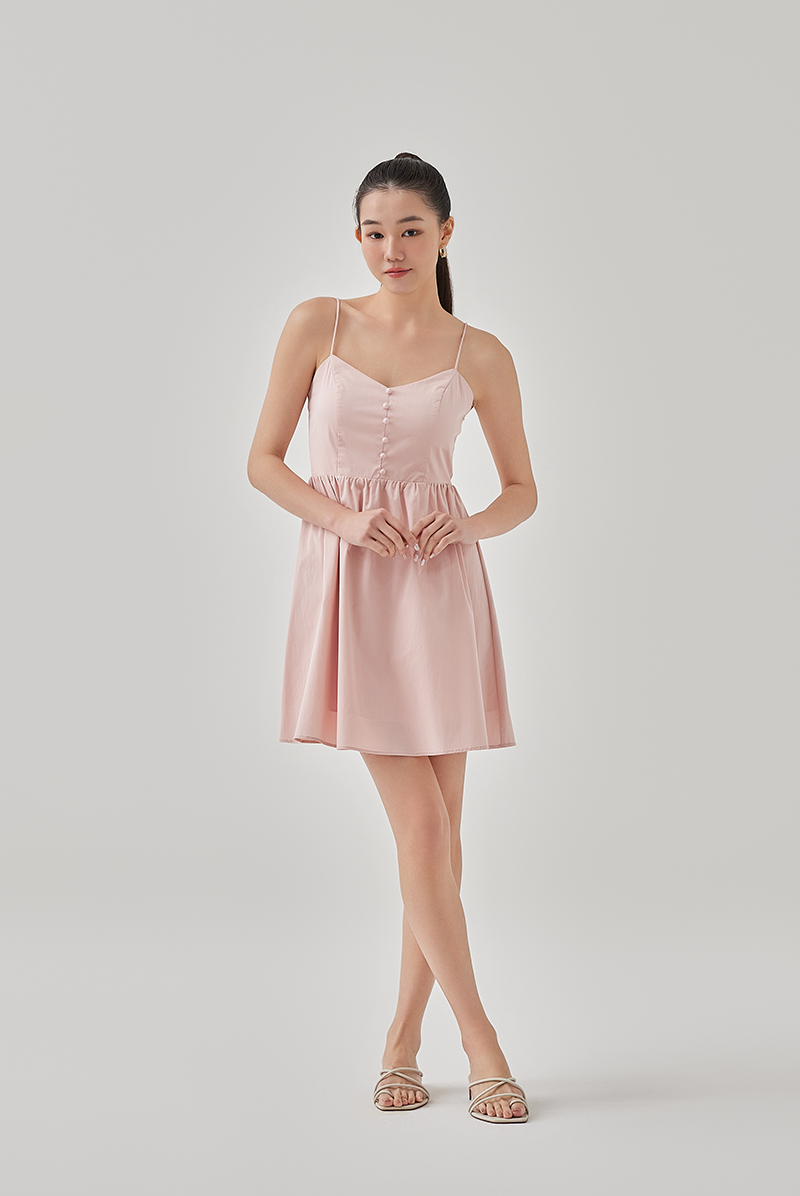Fion Padded Self Tying Straps Dress in Blush