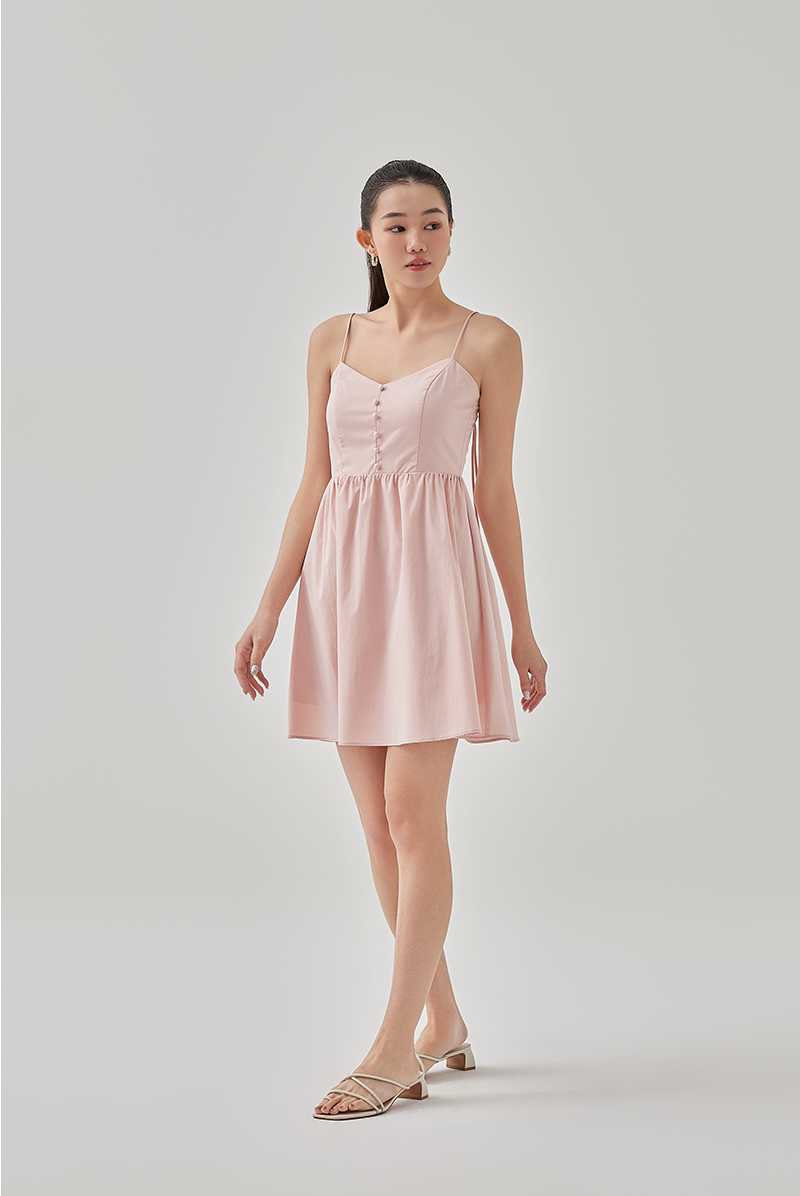 Fion Padded Self Tying Straps Dress in Blush