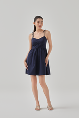 Fion Padded Self Tying Straps Dress in Navy Blue