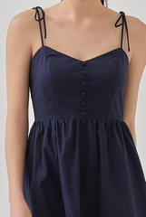 Fion Padded Self Tying Straps Dress in Navy Blue