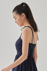 Fion Padded Self Tying Straps Dress in Navy Blue