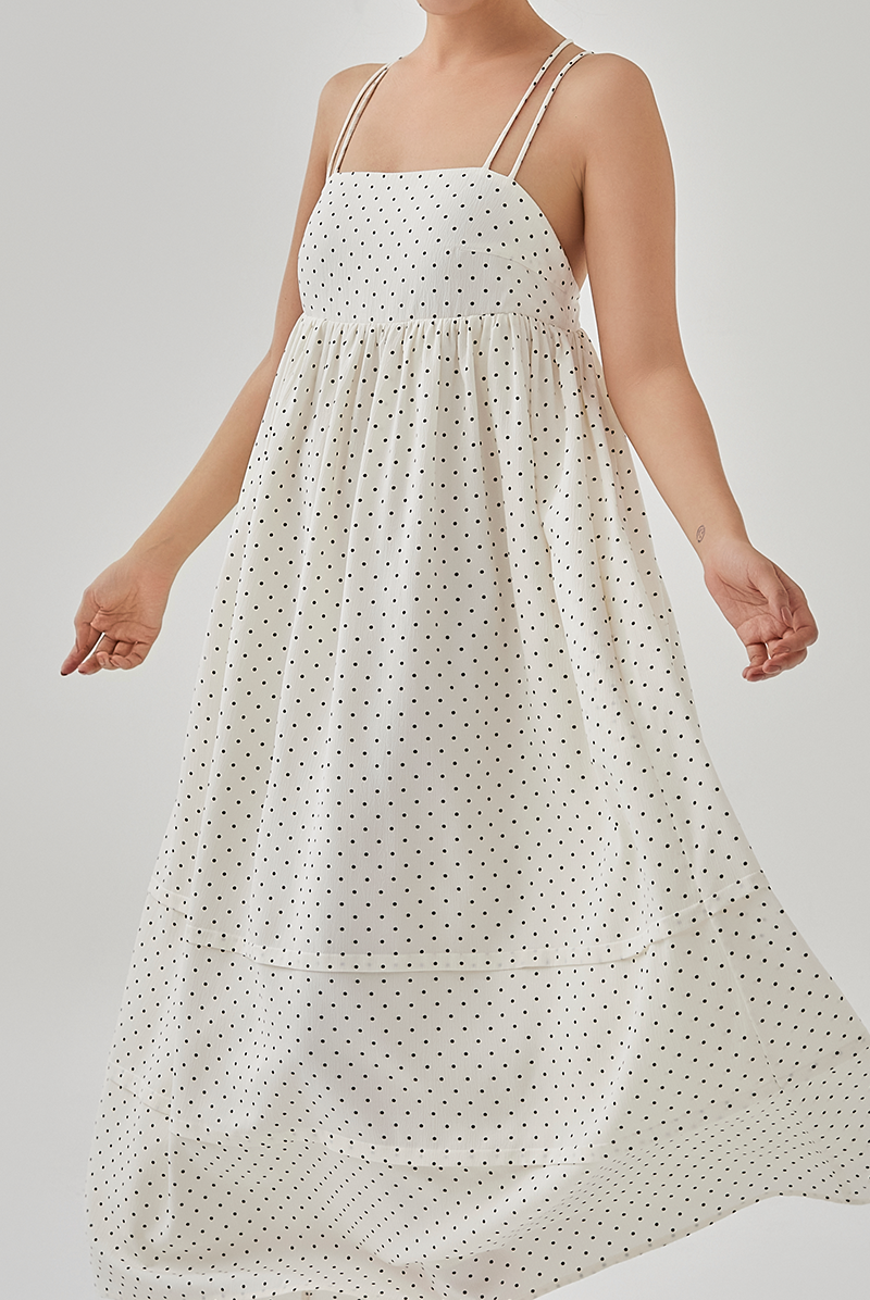 Sarah Polka Dots Tiered Dress in Cream