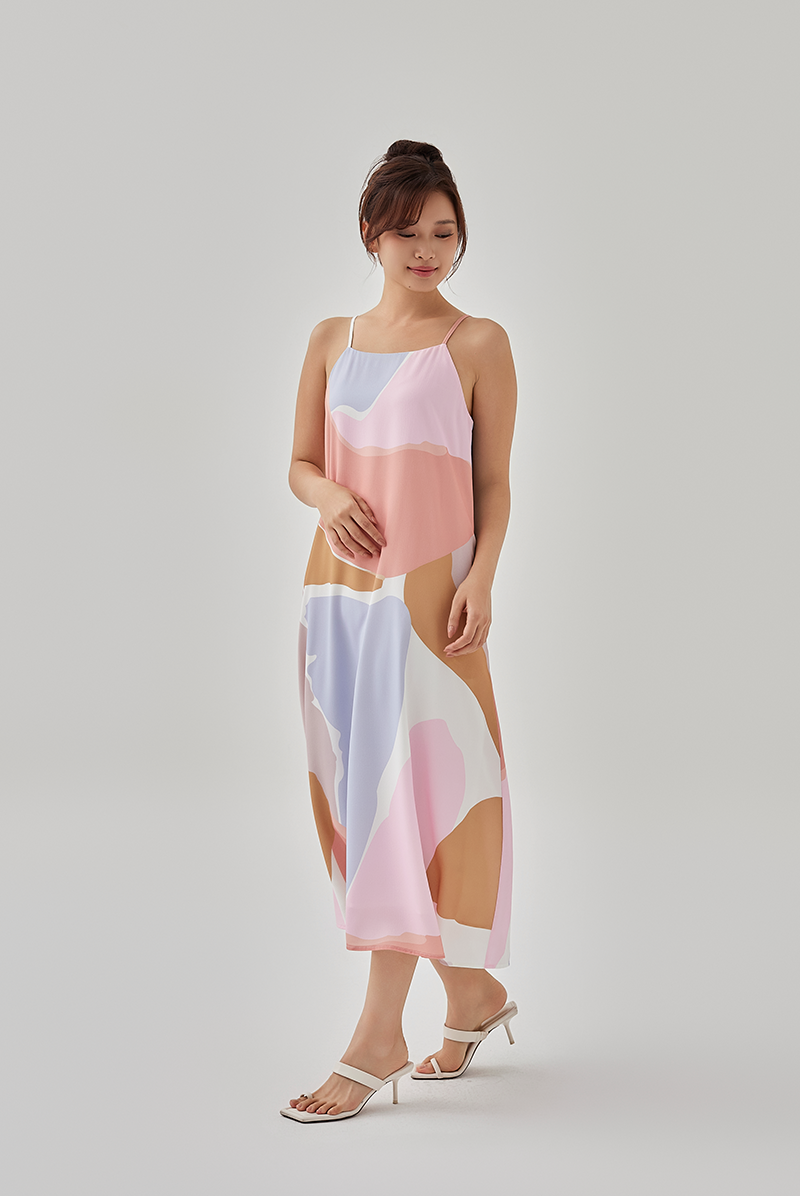 Erika Printed Slip Dress in Pink