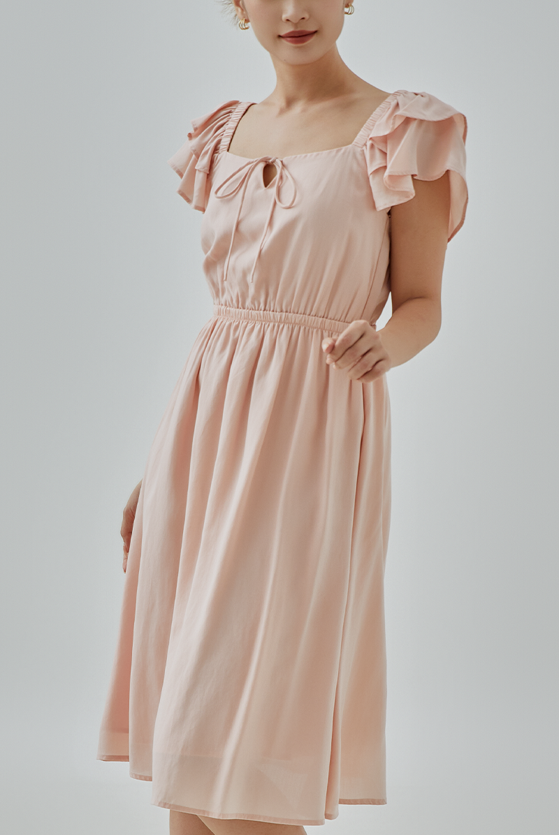 Clarabel Ruffle Sleeves Midi Dress
