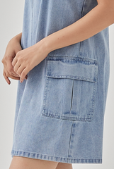 Izzie Denim Pinafore Dress in Denim Blue