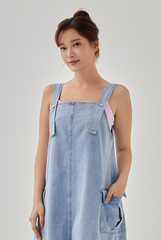 Izzie Denim Pinafore Dress in Denim Blue